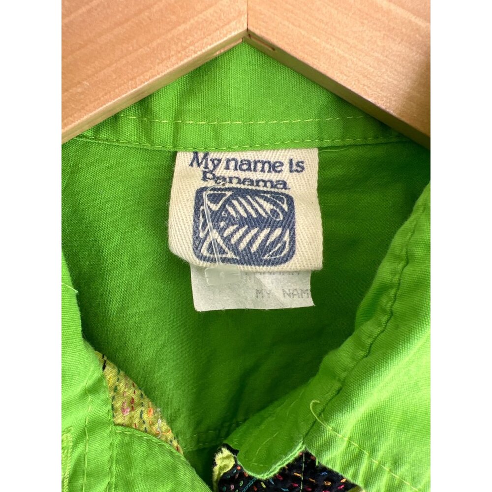 Funky green embroidered vintage Panama shirt size S Small - Picture 3 of 5